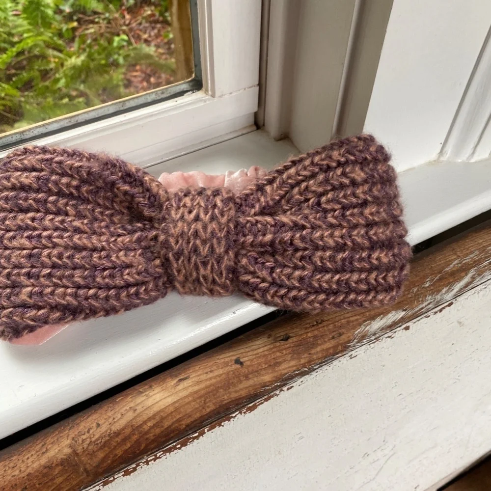 Anthropologie Pink Chunky Knit Velvet Headband